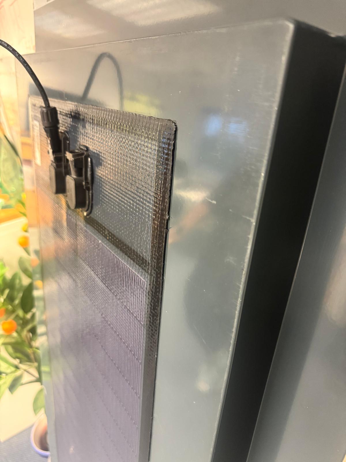 Close-up of BIPVco CIGS thin-film solar panel showing advanced photovoltaic technology